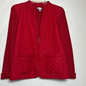 Croft & Barrow Petite Large Quilted Knit Red Jacket zip down front pockets